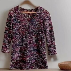 NIC + ZOE Sweater Womens Large Purple Blue Pink Marled Open Knit High Low Hem